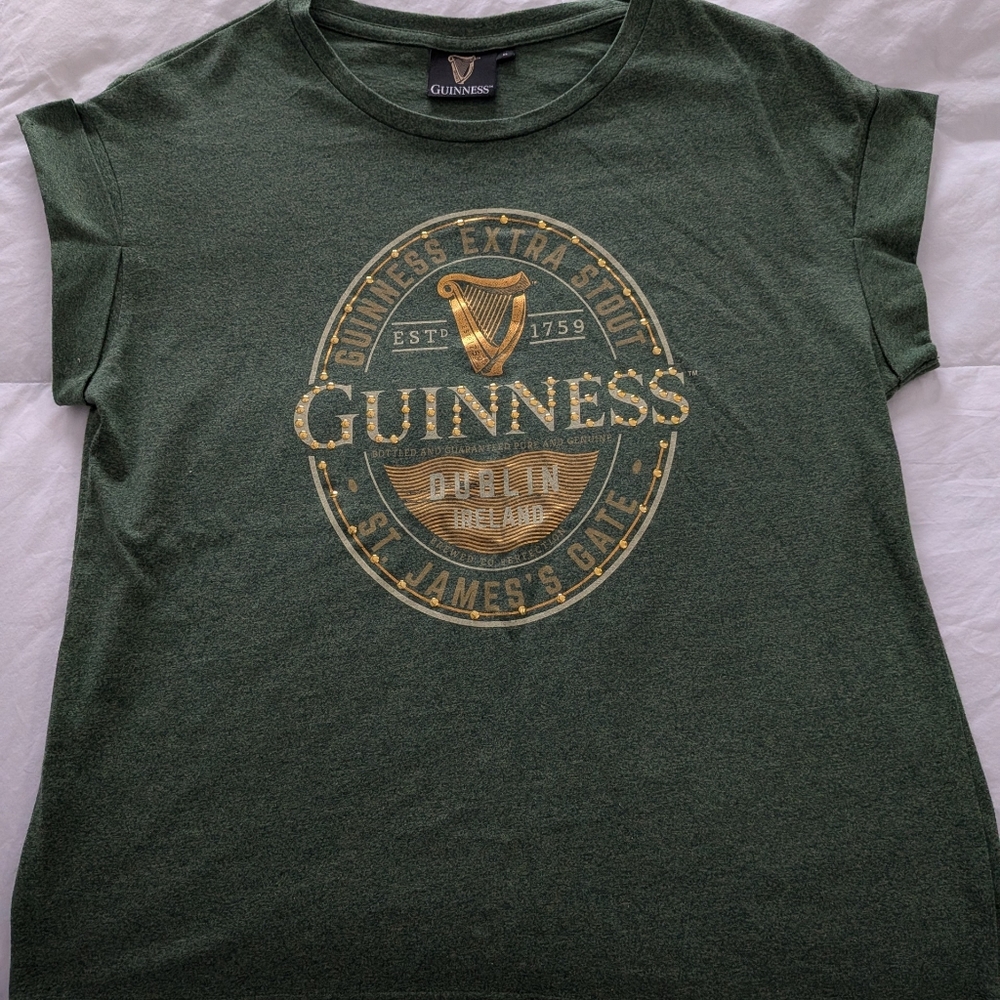 Guinness Dark Green Tee with Gold Emblem